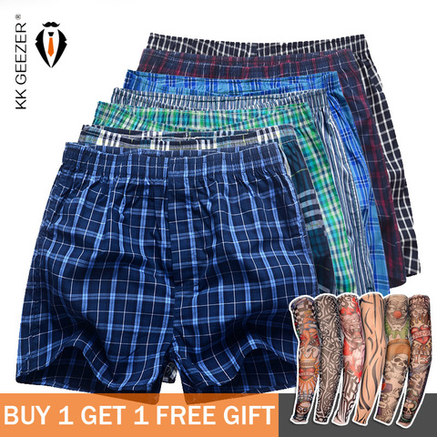 7 Pcs/Lot hommes Plaid caleçons Boxers 100% coton rayé Shorts sous-vêtements sommeil fonds lâche confortable maison semaine culotte ► Photo 1/6