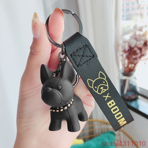 Mode Punk bouledogue français porte-clés en cuir PU chien porte-clés pour femmes sac pendentif bijoux bibelot hommes voiture porte-clés porte-clés ► Photo 1/6