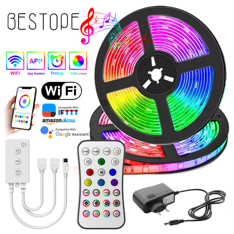 Nouvelle lumière de bande de WIFI LED rvb 5050/2835 ruban Flexible Fita RGB Led lumières Diode de bande 20M-5M DC 12V et contrôleur WIFI ► Photo 1/6