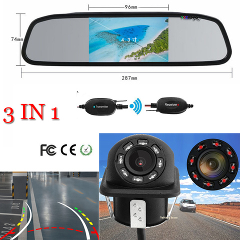 Yy-z sans fil Intelligent dynamique trajectoire pistes vue arrière caméra de recul Auto inversion 4.3 ''TFT LCD miroir voiture Parking ► Photo 1/6