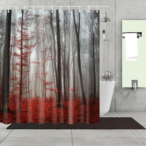 3D rideau de douche vert forêt salle de bains rideaux rideaux Nature motif imperméable Polyester tissus rideau de bain 180*180cm ► Photo 1/5