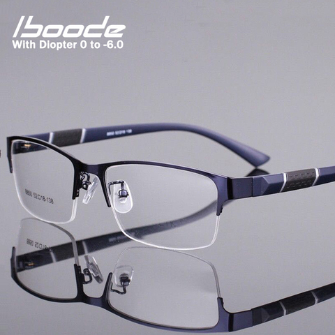 Iboode demi-cadre hommes affaires fini myopie lunettes métal rétro Anti lumière bleue lunettes myopes cadre femmes dioptrie 0 -1.0 ~ 6.0 ► Photo 1/6