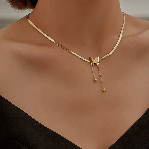 Tour de cou papillon pour femmes chaîne en or réglable breloque en acier inoxydable collier Kpop pendentif délicat collier bijoux de mariée ► Photo 1/6