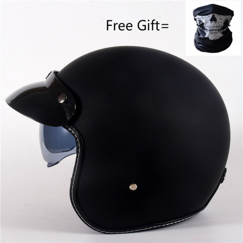 Casques de moto noir brillant 3/4 | Casque Chopper de vélo, visage ouvert, casque de moto vintage avec lentille intérieure, XS rouge, livraison gratuite ► Photo 1/6