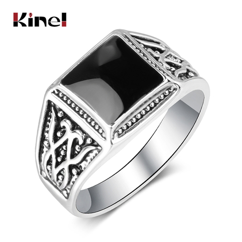 Kinel-bague de fiançailles en argent tibétain pour hommes, bague de luxe Punk Rock en émail noir, Vintage, bijoux de mariage ► Photo 1/6