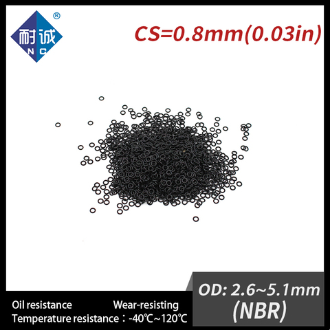 Joint torique en caoutchouc imperméable résistant à l'huile, 10 pièces/lot, noir NBR CS0.8mm OD2.6/3/3.6/4.1/4.3/4.5/4.9/5.1mm ► Photo 1/6