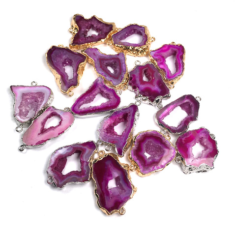 Pendentifs en pierre naturelle d'agates, connecteur Double trou pour la fabrication de bijoux, colliers, accessoires taille 16x35-20x45mm ► Photo 1/2