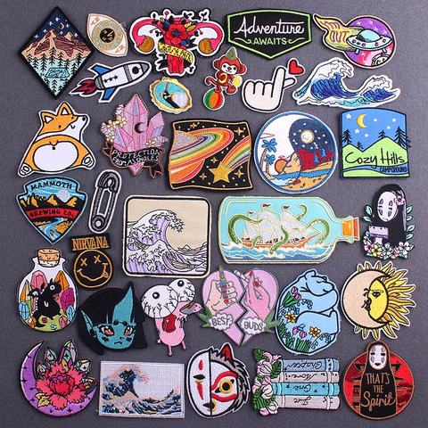 Patch Anime homme sans visage patchs brodés vague Badge Kawaii Animal Corgiiron sur les patchs sur les vêtements Applique rayure couture bricolage ► Photo 1/6