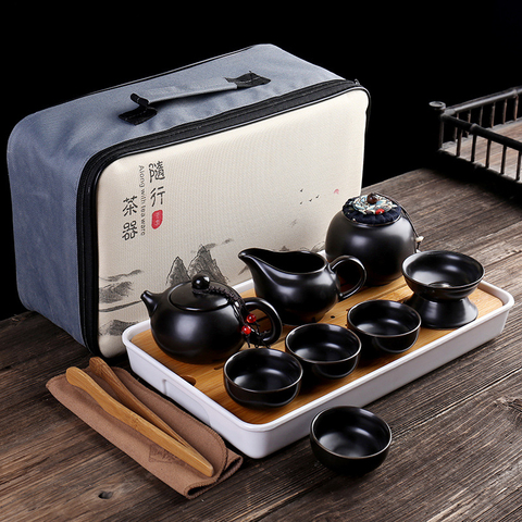 Théière Portable en céramique, service à thé personnalisé Kung Fu chinois voyage en plein air, Gaiwan tasses de thé cérémonie, tasse à thé cadeaux fins ► Photo 1/6