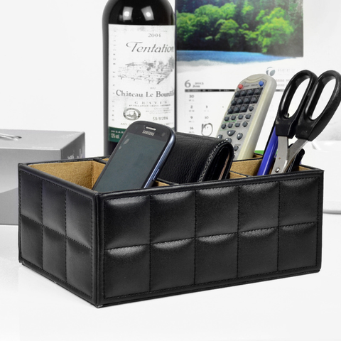 Haute qualité luxe en cuir PU boîte de rangement cosmétique télécommande support pour téléphone maison bureau maquillage organisateur WF ► Photo 1/5