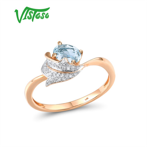 VISTOSO-bagues en or pour femmes, or 14K, glamour, brillant, diamant scintillant, bleu ciel, topaze, luxe, bijoux fins, tendance 585 ► Photo 1/6