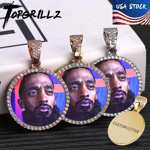 Collier et médaillon photo commémoratif personnalisé, avec strass, chaîne tennis avec pendentif, bijou style hip-hop, avec zircon cubique, pour cadeau ► Photo 1/6