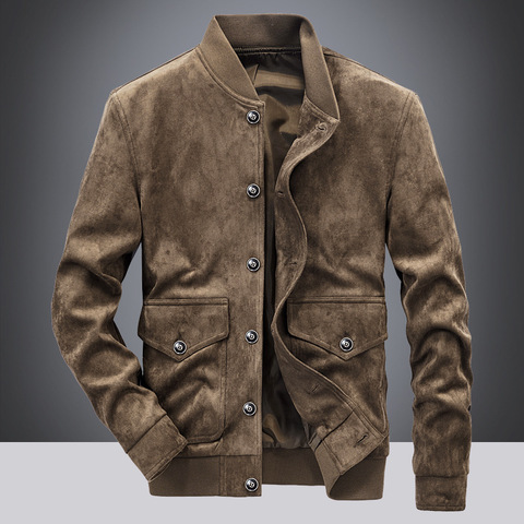 Automne hommes Vintage en cuir daim veste manteau hommes Bomber vestes homme veste en daim cuir veste manteaux de vol moto tenue ► Photo 1/6