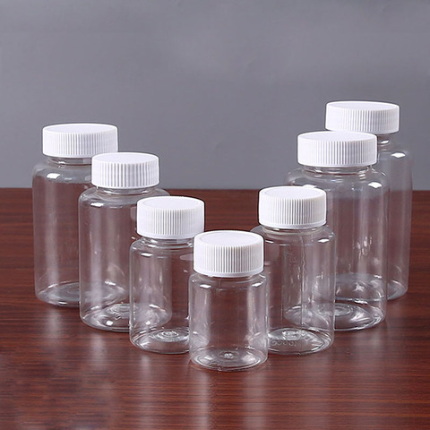 Bouteilles en plastique PET de 15ml/20ml/30ml/100ml, 10 pièces, flacons transparents à vide, poudre solide, conteneur de pilules médicinales, réactif d'emballage ► Photo 1/6