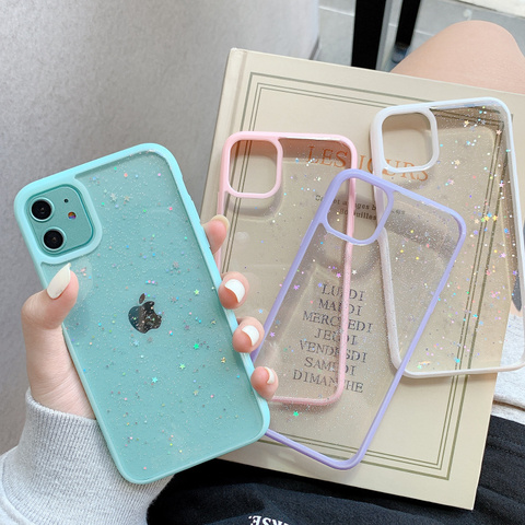 Bling Étoile À Paillettes Pour iPhone 12 12mini 11 Pro Max XR XS Max X 7 8 Plus Transparent En Silicone Souple Paillettes Étuis ► Photo 1/6