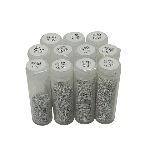 1PC 25K boules de reballage BGA plombées par étain 0.2 0.25 0.3 0.35 0.4 0.45 0.5 0.55 0.6 0.65 0.76mm pour kit de reballage de pochoirs BGA ► Photo 1/6