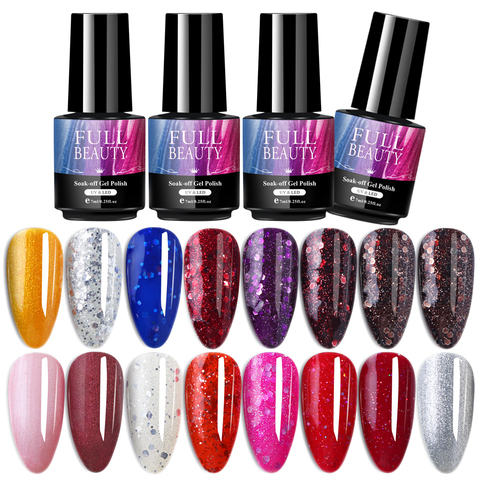 7ML holographique UV Gel vernis à ongles paillettes longue durée Nail Art laque rouge argent manucure Gel vernis flocons BE1571-1 ► Photo 1/6