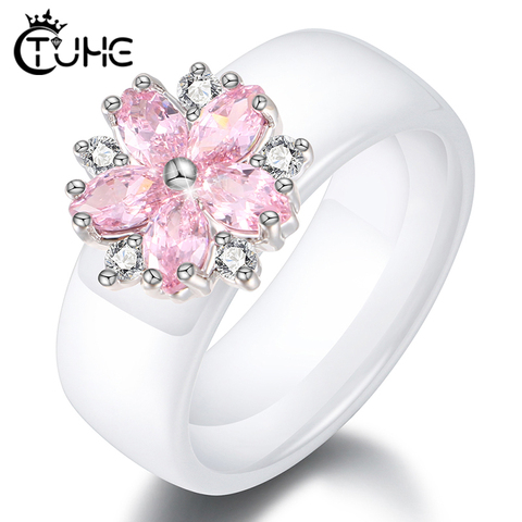 Bague géométrique en cristal rose pour filles de bonne qualité bague en céramique saine promesse bagues de fiançailles de mariage pour les femmes meilleurs cadeaux ► Photo 1/6