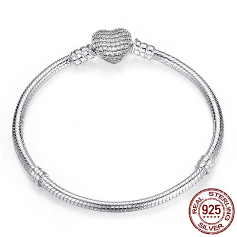 Bracelet Original en argent Sterling 925 avec fermoir en forme de cœur sécurisé pour femme, bijoux à faire soi-même, grosse vente ► Photo 1/5