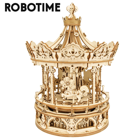 Robotime 336 pièces rotatif bricolage 3D romantique carrousel en bois Puzzle jeu assemblage boîte à musique jouet cadeau pour enfants enfants adultes AMK62 ► Photo 1/5