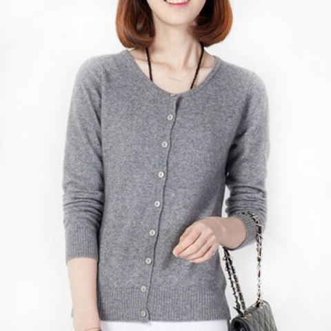 Cardigan en cachemire à col rond pour femmes, t-shirt tricoté, Slim, Version coréenne, pull court, robe 2022 ► Photo 1/6