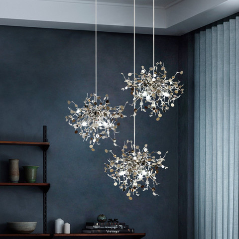 Lampe Led suspendue en acier inoxydable, Style nordique, feuille d'art créative, décoration d'hôtel, galerie d'art, éclairage d'intérieur ► Photo 1/6