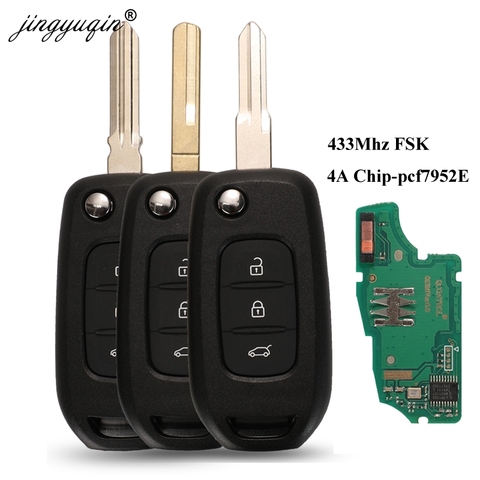 Jingyuqin 3 boutons clé à distance à rabat PCF7952E 4A puce pour Renault Kadjar Captur Megane 3 symbole 433MHz Hu138te VAC102 ► Photo 1/6