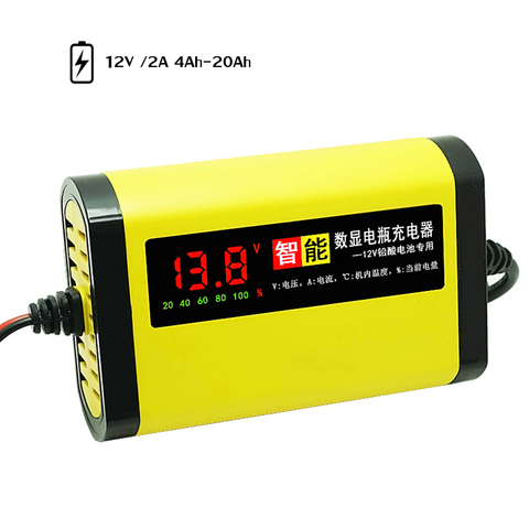 Chargeur de batterie de moto de voiture 12V 2A entièrement automatique 3 étapes plomb acide AGM GEL Intelligent LCD affichage chargeur de batterie ► Photo 1/6