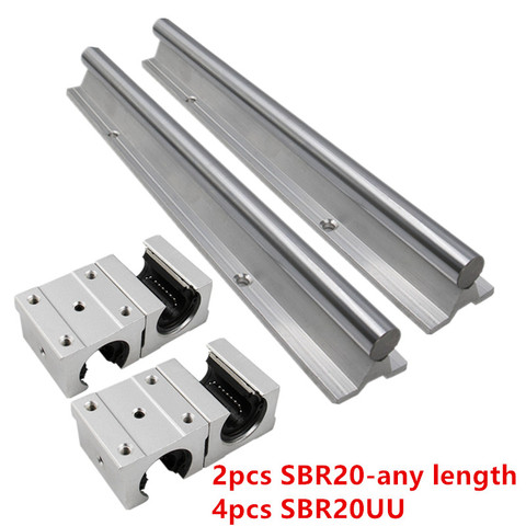 2pc rails de guidage linéaire SBR20 toute longueur + 4pc SBR20UU 20mm linéaire roulement à billes bloc CNC routeur pièces de CNC ► Photo 1/6