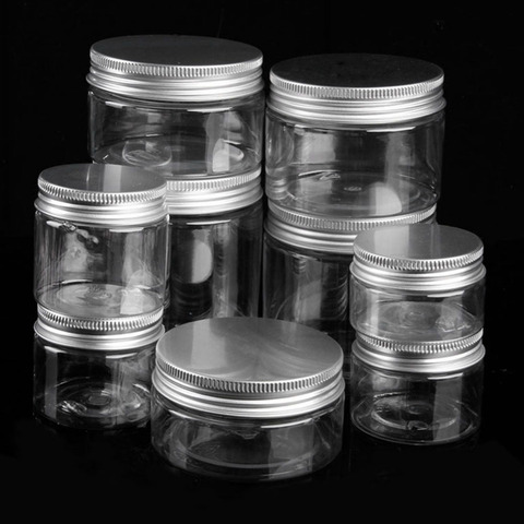 Pot en plastique transparent avec couvercles en aluminium contenants cosmétiques vides boîte de maquillage bouteille de voyage 30ml 50ml 60ml 80ml 100ml 120ml 250ml ► Photo 1/6