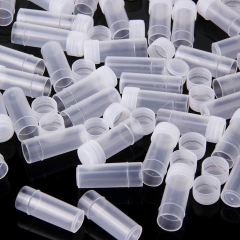 Lot de 50 bouteilles d'échantillon en plastique de 5ml, Mini flacons de rangement transparents, boîte de pilules, conteneurs de stockage, bocaux, Pot à tubes à essai pour couvercle ► Photo 1/6