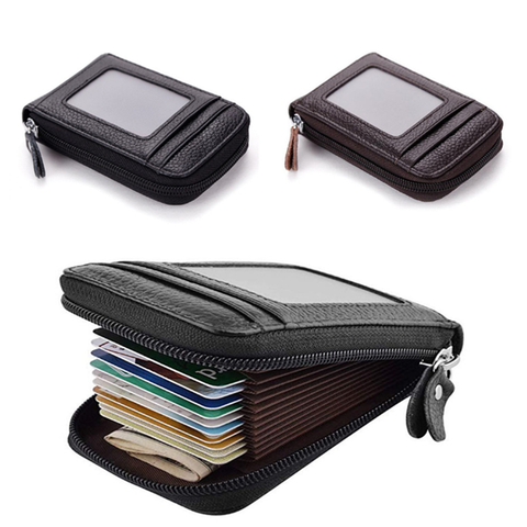 2022 nouveau Vintage véritable portefeuille en cuir pour homme crédit support de carte RFID blocage fermeture éclair argent poche carte protéger étui poche sac à main ► Photo 1/6