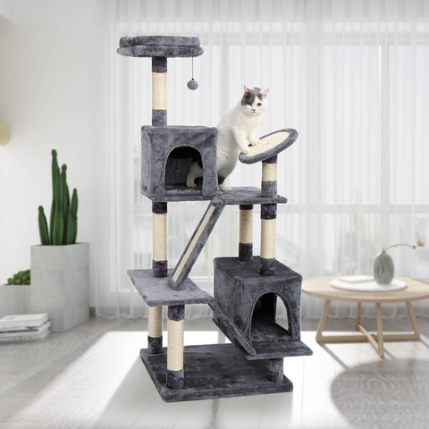 Maison d'arbre à chats, centre d'activités pour chats, avec Double perche souple, postes de Sisal à gratter, entièrement emballées, tour des jouets pour chats ► Photo 1/6