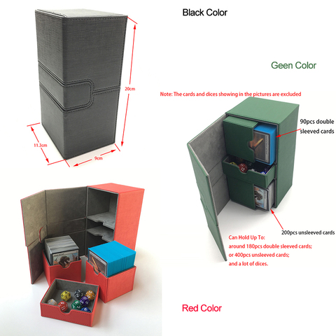 Grande taille Mtg Pokenmon Yugioh Deck Box boîte à cartes Deck Case plateau jeu de cartes boîte: couleur noir et vert ► Photo 1/6