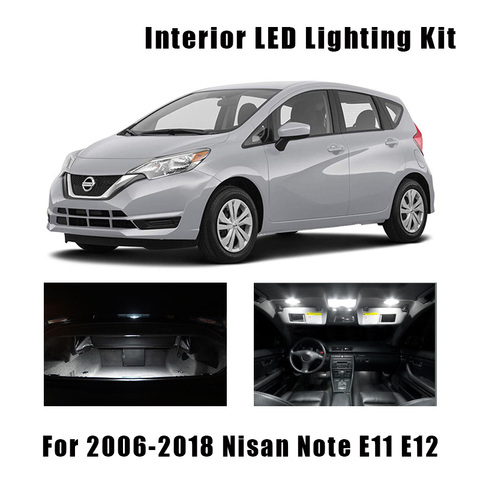 Kit d'ampoules d'intérieur LED sans erreur, blanches, 9 pièces, lampe de lecture en forme de dôme pour cartes, plaque d'immatriculation, pour nissan Note E11 E12 de 2006 à 2022 ► Photo 1/6