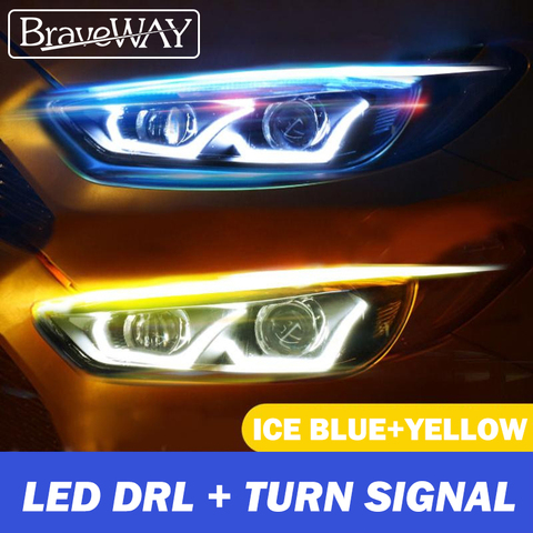 BraveWAY LED DRL blanc/bleu lumière du jour + clignotant jaune Flexible Guide de Tube souple pour bande de voiture étanche T10 LED W5W P21W ► Photo 1/6