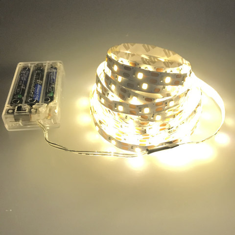 Bande lumineuse LED non étanche, 3AA LED à piles, 3528, 60 diodes/M, 50CM, 1M 2M 3M 4M 5M, avec boîte de piles, blanc chaud/froid ► Photo 1/6