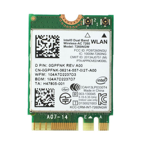 Mini carte WLAN AC 7260 802.11AC NGFF/M.2, wi-fi, Bluetooth, BT 4.0, 867 mb/s, sans fil, pour dell, Sony, Intel 7260NGW 7260AC ► Photo 1/4