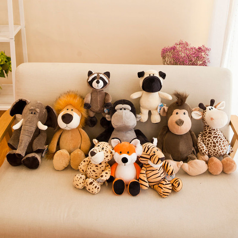 Jouets en peluche Super mignons de 35cm pour enfants, compagnon de couchage, animaux de la Jungle, poupées, éléphant, chien, tigre, renard, Lion, girafe, raton laveur, singe ► Photo 1/6