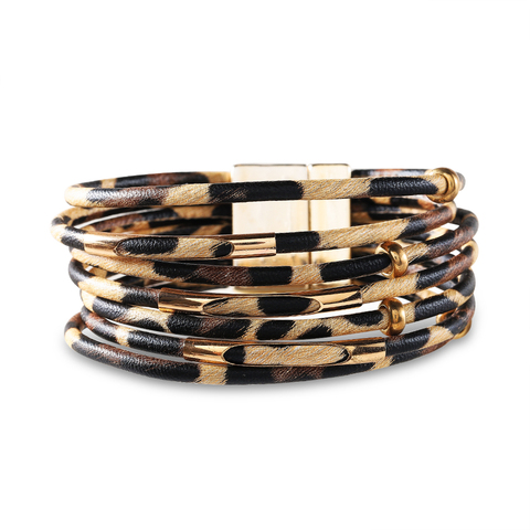 WYBU – bracelet multicouche léopard pour femmes, 4 Styles, style Boho, manchette, avec fermoir magnétique, bijoux pour la main ► Photo 1/6