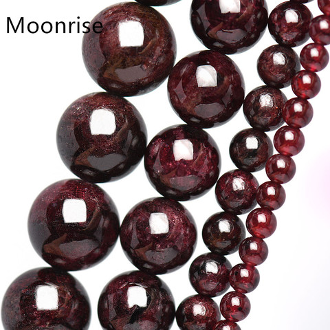 Perles rondes amples, pierre de grenat rouge foncé, pour la fabrication de bracelets, 15.5 pouces, HK033 ► Photo 1/6