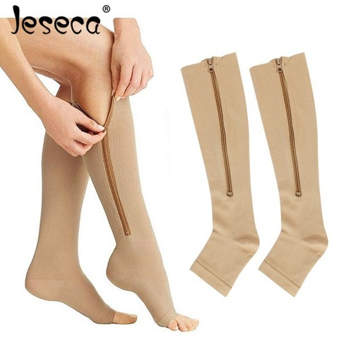 Jeseca-bas pour femmes, nouvelle collection, bout ouvert, fermeture éclair, veine variqueuse, pression, Circulation, genou, longue, sous-vêtements de contention ► Photo 1/6