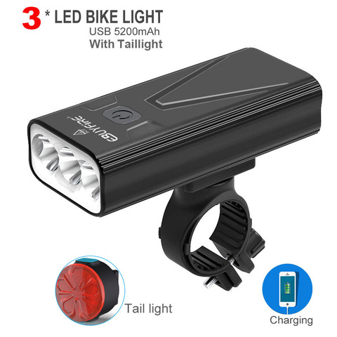 Lampe de vélo T6 Rechargeable par USB, batterie d'alimentation 5200mAh, phare LED, lampe torche étanche, accessoires de cyclisme ► Photo 1/6