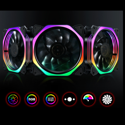 Ventilateur de boîtier d'ordinateur, 120mm, RGB réglable, LED, vitesse du ventilateur, 120mm, télécommande silencieuse, synchronisation AURA, boîtier RGB ► Photo 1/6