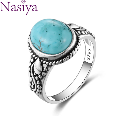 Bague Turquoise ovales en argent, nouvelle mode, de haute qualité, pour hommes et femmes, bijoux tendance, vente en gros, drop shipping, pour hommes et femmes ► Photo 1/5