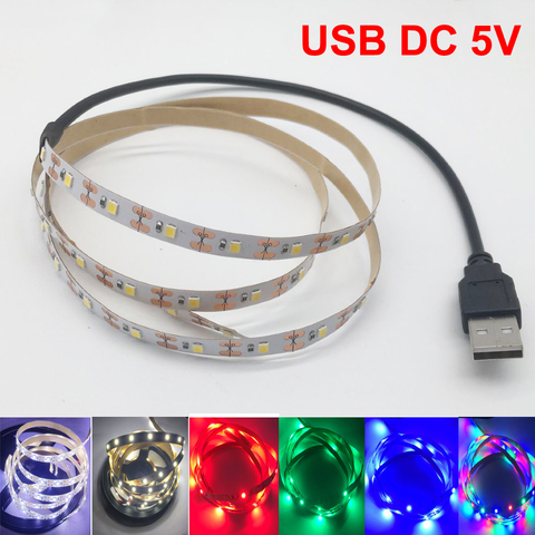 Bande lumineuse étanche à LED SMD 3528 alimentée par USB, lumière blanche chaude, blanche froide, rose, verte, leue ou rouge, idéal pour un plafond, ou un placard, 1 m — 5 m ► Photo 1/6
