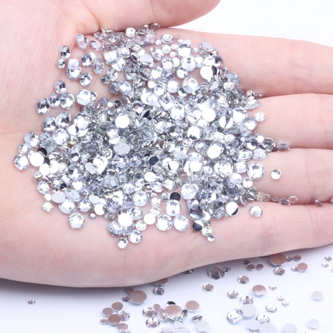 Cristal 500/1000 pièces 2-6mm résine strass rond Flatback Non correctif diamants Appliques pour artisanat tissu robes de mariée ► Photo 1/6