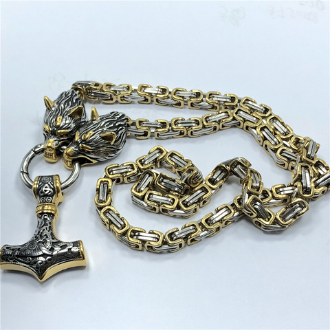 Odin – collier en croix de corbeau pour hommes, bijoux Talisman, en acier inoxydable, tête de loup viking avec pendentif marteau de thor, mjolnir ► Photo 1/6