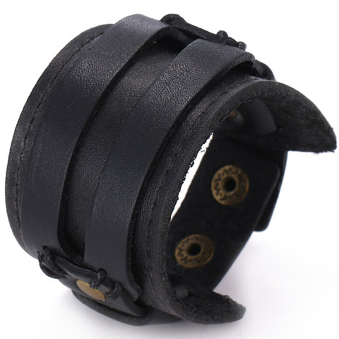 IFMIA – Bracelet en cuir pour hommes, corde à manchette ouverte, Double largeur, couleur noir et marron, Vintage, Punk, bijoux unisexe ► Photo 1/6