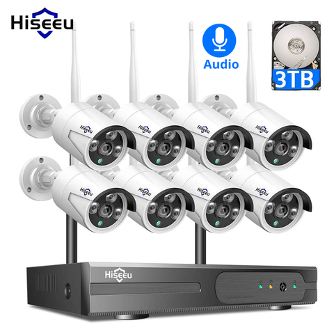 Hiseeu 1080P H.265 + système de vidéosurveillance sans fil 8CH 2M HD wi-fi NVR Kit Audio extérieur IP Wifi caméra système de sécurité ensemble de Surveillance ► Photo 1/6